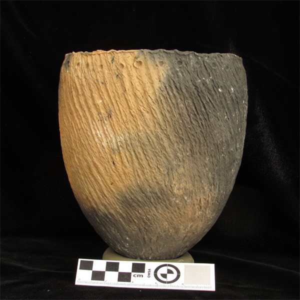 Replica of a Besant Woodland vessel. Note the diagonal cord impressions and punctated  design